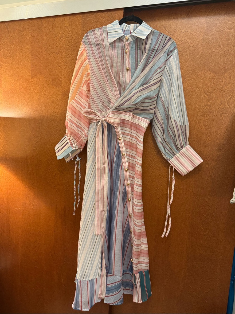 Striped Multi-Color Tie-Waist Shirt Dress